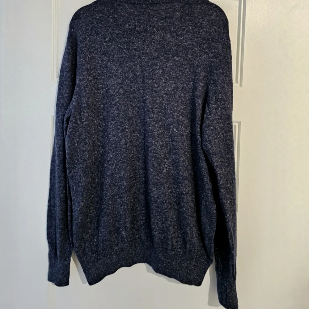 V-Neck Sweater in Blue and White with Knit Texture